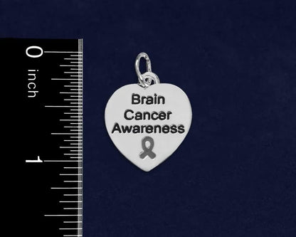 Close up of brain cancer awareness charm with lobster clasp