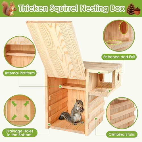 Large Squirrel House for Outside with Predator Guard, Squirrel Nesting Box with Exterior Porch, Easy Assemble Wooden Squirrel Boxes, Suitable for Gray Squirrels, Fox Squirrels, Red and Chipmunks - Image 6