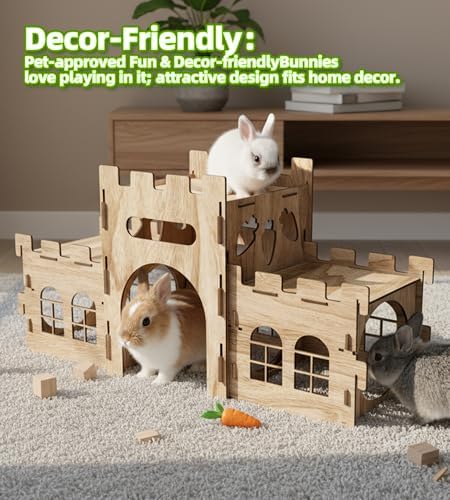HIIMALEX Extra Large Bunny Castles Hideout Split Balcony for Indoor Bunnies Climbing Tower with Tunnel Sturdy House for Rabbits Ferrets Guinea Pigs Hamsters Ventilated Enrichment Toys Habitat - Image 5