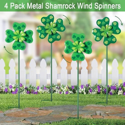 Four pack shamrock garden stakes for lawn decoration