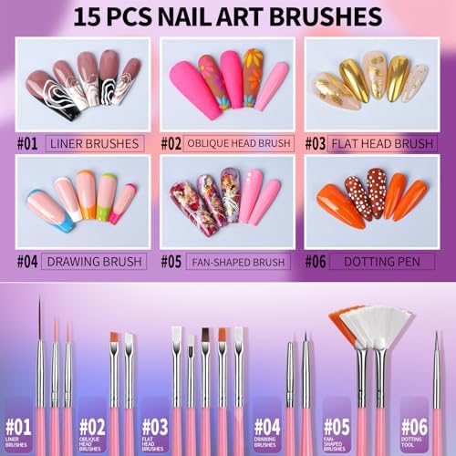 Fandamei set including acrylic nail brushes and metal dotting tools