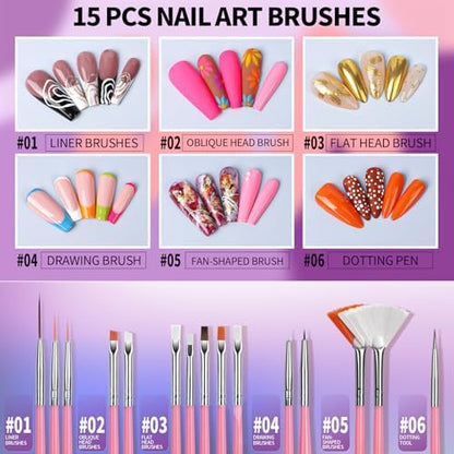 Fandamei set including acrylic nail brushes and metal dotting tools