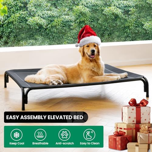 Elevated Dog Bed Raised Outdoor Dog Cot for Large Dogs, Installation Requires No Tools, Frame with Washable Cooling Breathable Mesh Anti-Slip Feet, Indoor Pet Bed, Black, 43.3 Inches - Image 3
