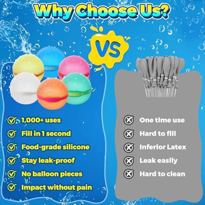A child submerging a silicone water bomb into a pool showing the automatic magnetic self sealing action.