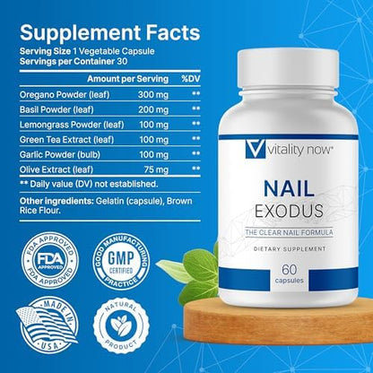 Nail Exodus dietary supplement packaging for stronger nail growth.