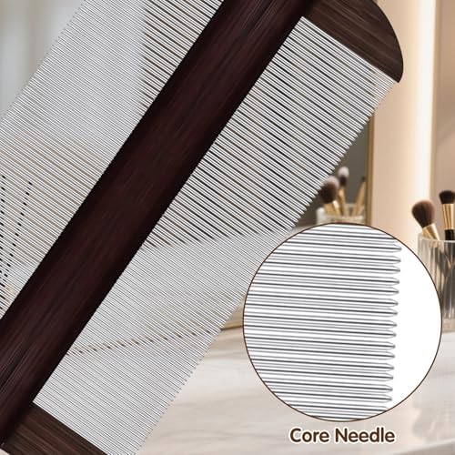 Cyuxing dual sided hair comb being used on thick hair sections for clearing dandruff and nits