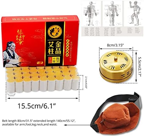 Close up of 60:1 ratio golden moxa sticks for traditional heat therapy.