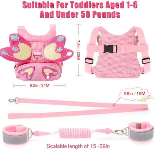 PandaEar pink child safety harness showing adjustable straps
