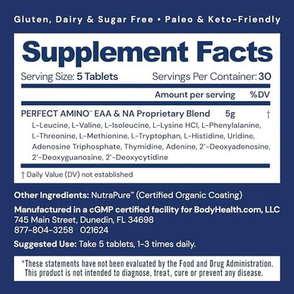 Vegan BCAA supplement tablets for pre and post workout support