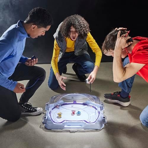 Side profile of Beyblade X BX-32 stadium with purple rim
