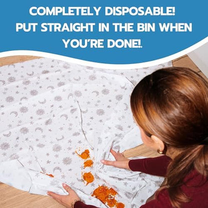 Pack of 30 disposable plastic mat liners by Eli with Love displaying the durable waterproof backing.