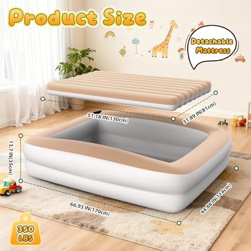 Dessports portable kids blow up mattress showing the cloud soft velvet suede top material.