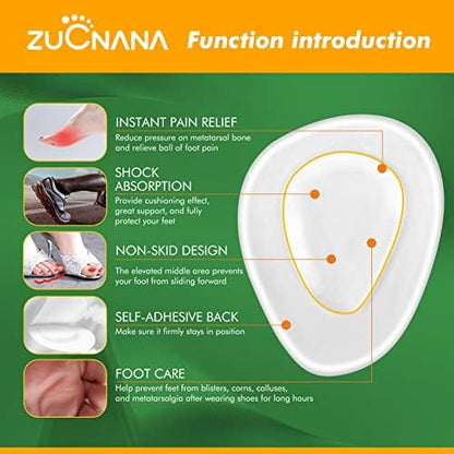 Ball of foot cushions for women being applied to high heel shoes
