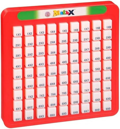 Child using the interactive USA imported Small World Toys math keyboard for times tables practice