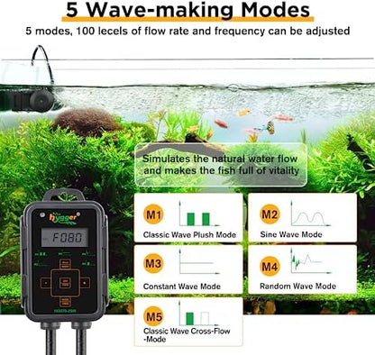 Hygger 1850 GPH wave maker magnetic base attached to thick aquarium glass side view