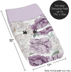 Top view of purple and ivory bohemian floral changing mat sheet