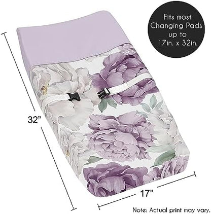 Top view of Sweet Jojo Designs baby bedding floral sheet for changing table