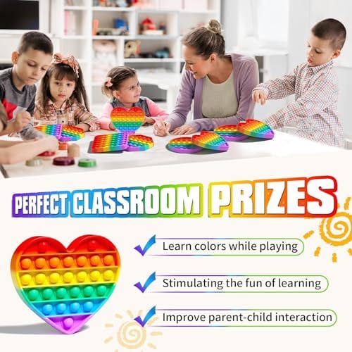 Kakukokas non toxic silicone fidget poppers collection showing the flexible water resistant build quality and bright rainbow gradients.