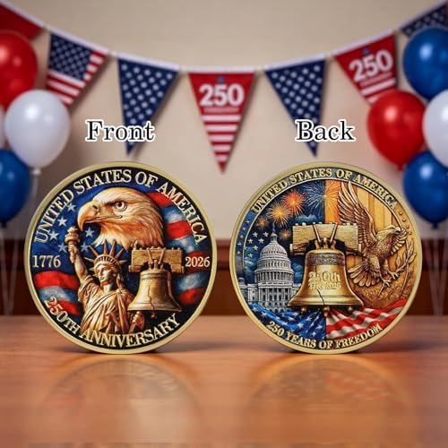 High relief metal patriotic collectible coin displaying the american flag and white house design