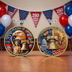 High relief metal patriotic collectible coin displaying the american flag and white house design