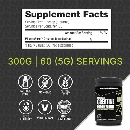NutraBio Creatine 300 Grams supplement facts label and ingredient details