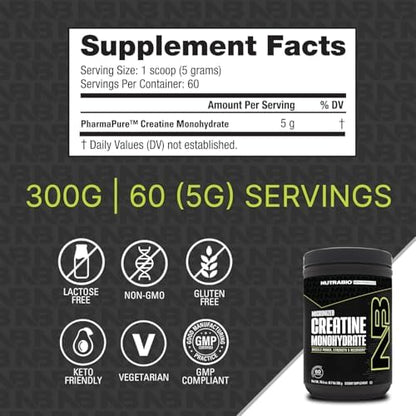 NutraBio creatine powder container label details