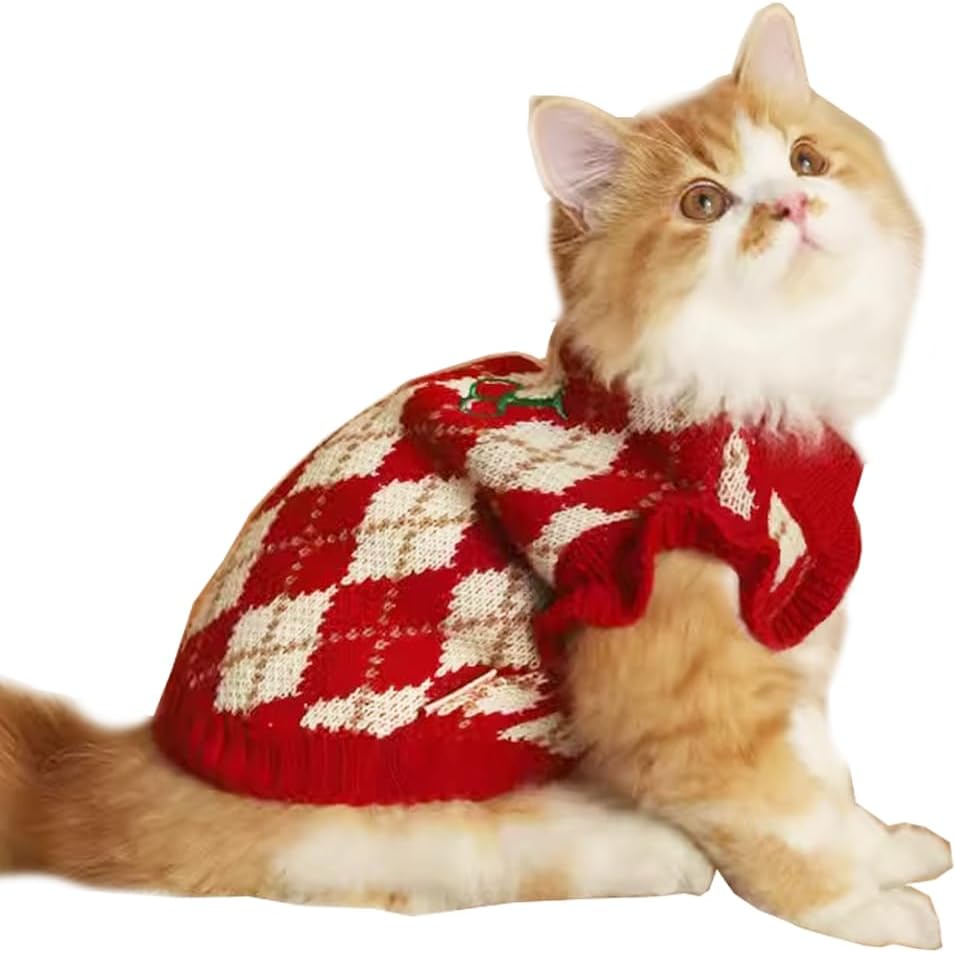 ANIAC Strawberry Turtleneck Cat Sweater Warm Knitted Small Dog Clothes for Girls Boys Autumn Winter Puppy Outfit Cold Weather Pet Knitwear for Chihuahua Yorkie Poodle (Red Strawberry, Medium) - Image 9