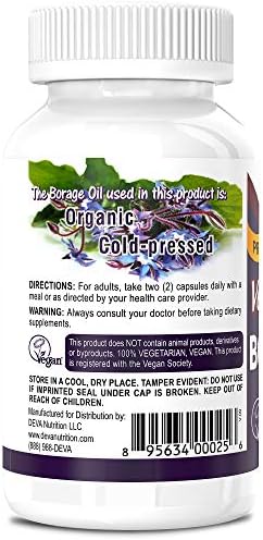 Deva Nutrition vegan borage oil capsules supplement facts and ingredient list