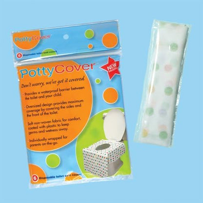 Oversized waterproof public toilet shield spread over a standard bathroom seat showing wide side protection flaps.