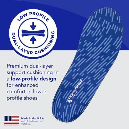 Side profile of PowerStep low profile insoles designed for tight shoes