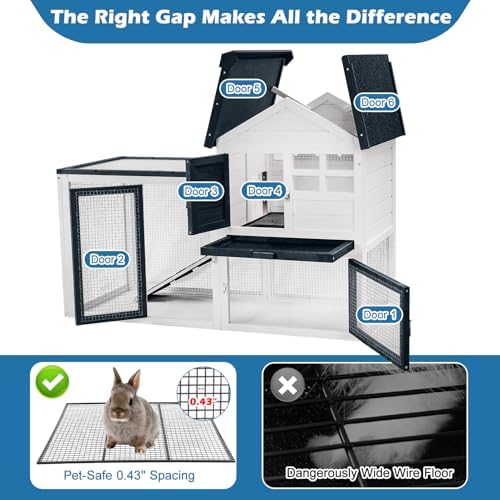 FunXplore Bunny Hutch Indoor Outdoor Rabbit Cage Chicken Coop Animal House with Wire Floor Above Pull-Out Tray, Chew-Resistant Ramp & Entrance, Openable Waterproof Roof & UV-Resistant Roof - Image 6