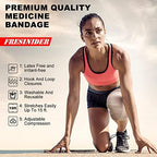 FRESINIDER latex free bandage wrap applied to a knee for injury recovery.
