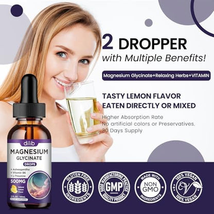 Premium liquid magnesium glycinate 500 Milligram dropper bottle closeup
