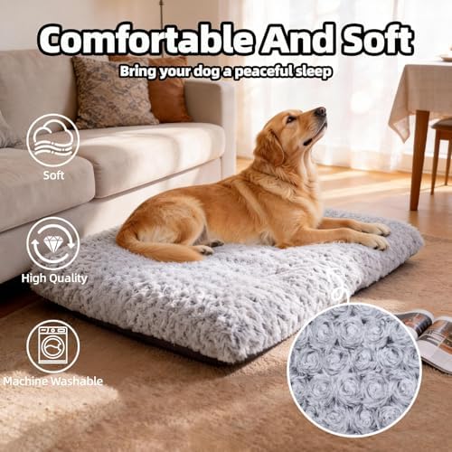 Dog Beds Large Sized Dog, Washable Durable Pet Bed, Deluxe Plush Soft & Comfortable Dog Crate Bed Pad for Large, Jumbo, Medium, Small Dogs Breeds, 35"X 23"-XL, Light Gray - Image 3