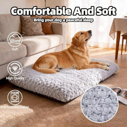 Dog Beds Large Sized Dog, Washable Durable Pet Bed, Deluxe Plush Soft & Comfortable Dog Crate Bed Pad for Large, Jumbo, Medium, Small Dogs Breeds, 35"X 23"-XL, Light Gray - Image 3