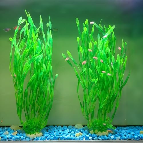 Heavy ceramic base anchor detail on the tall green artificial aquarium vegetation.