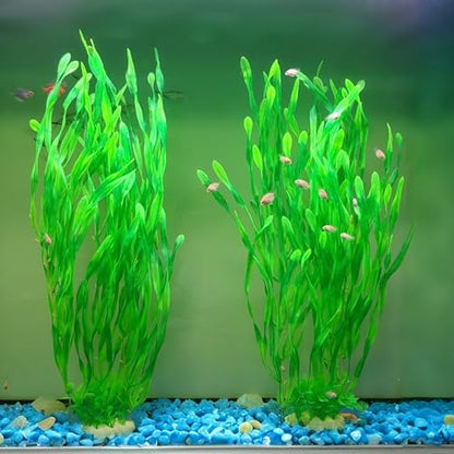 Heavy ceramic base anchor detail on the tall green artificial aquarium vegetation.