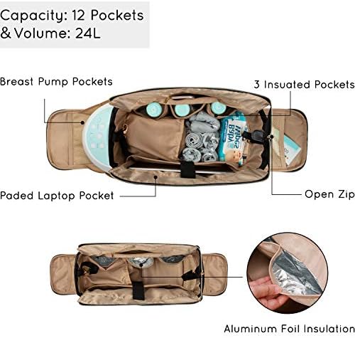 Mommore pumping tote interior showing laptop sleeve and compartments