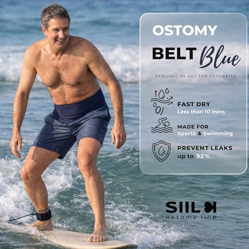 SIIL stoma belt with inner pocket holding colostomy bag flat