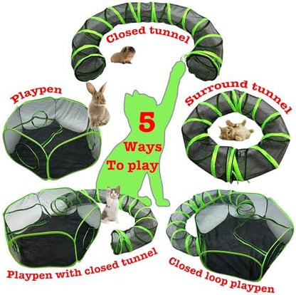 Small Animal Playpen Guinea Pig Hedgehog Cage Rabbit Cage with Fun Surround Tunnel Breathable & Transparent Pop Open Exercise Yard Fence with Top Cover Anti Escape - Image 7