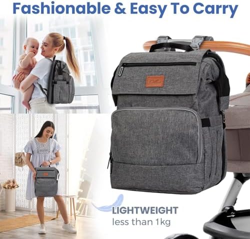 PILLANI 300D Oxford fabric baby bag laid flat alongside its included changing pad accessory