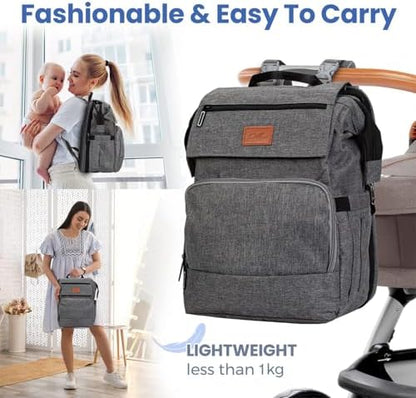 PILLANI 300D Oxford fabric baby bag laid flat alongside its included changing pad accessory