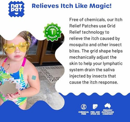 Waterproof bug bite stickers sheet demonstrating the different color variations for toddlers and kids