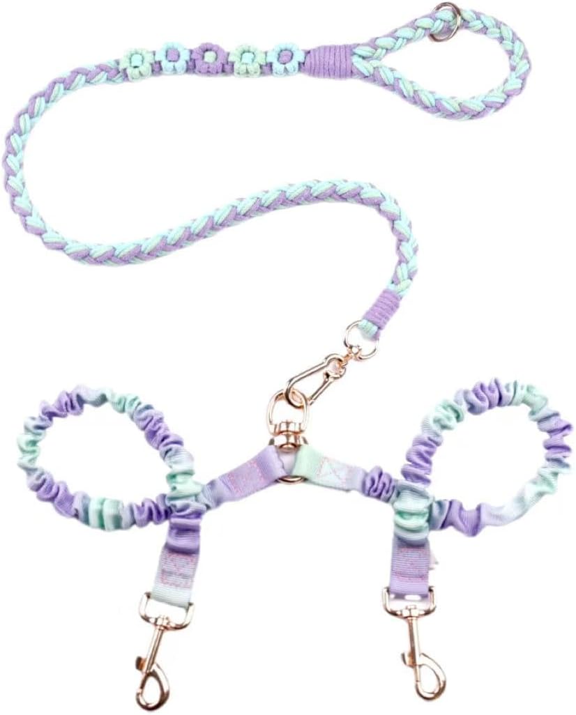 Premium authentic imported pink double dog leash packaging and contents view