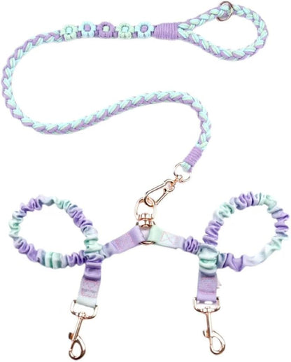 Premium authentic imported pink double dog leash packaging and contents view