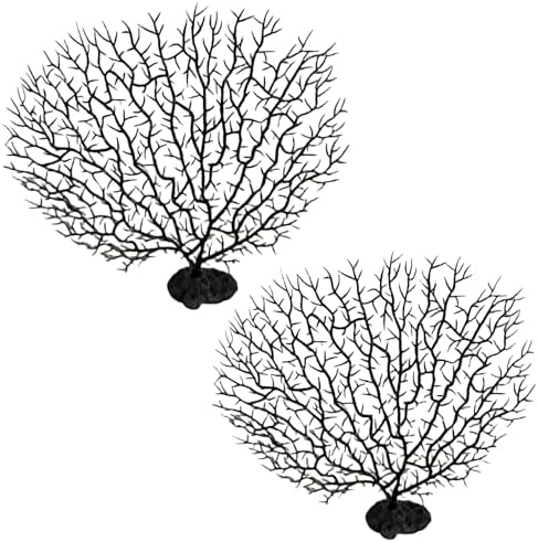 Two pieces of Tfwadmx black sea fan aquarium decoration showcasing different heights.