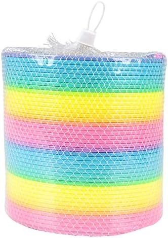 Premium imported USA plastic rainbow spring toy held in hands to show massive scale