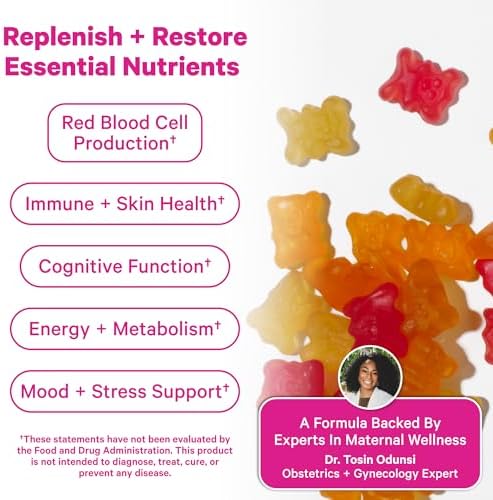 Close up of Pink Stork gummy vitamin texture and fruit flavors