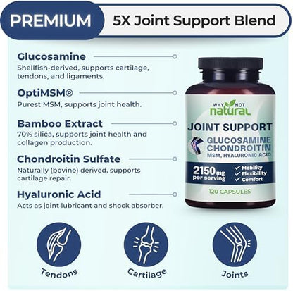 Why Not Natural Glucosamine Chondroitin, MSM, Joint Support Supplements - Knee Pain Joints Health Suppplement - Image 3