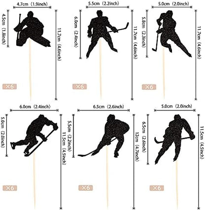 Close up of black glitter hockey player cupcake pick
